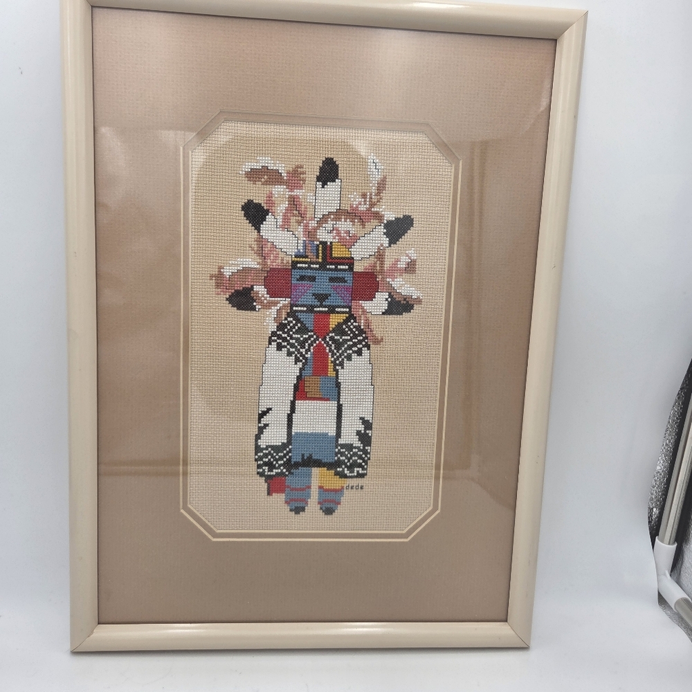 Framed Needlepoint Akush Shalako Warrior Kachina Doll - Picture 2 of 9